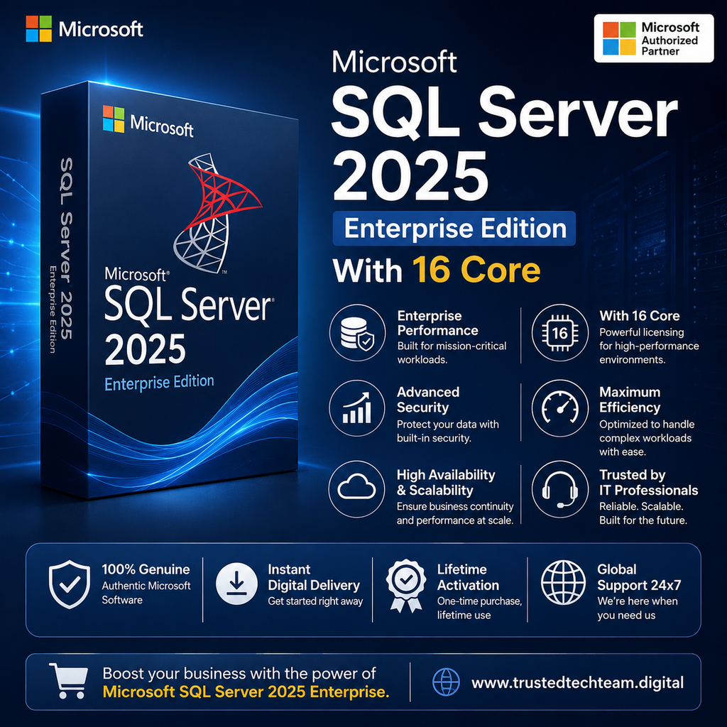 Microsoft SQL Server 2025 Enterprise With 16 Core And Unlimited User CALs