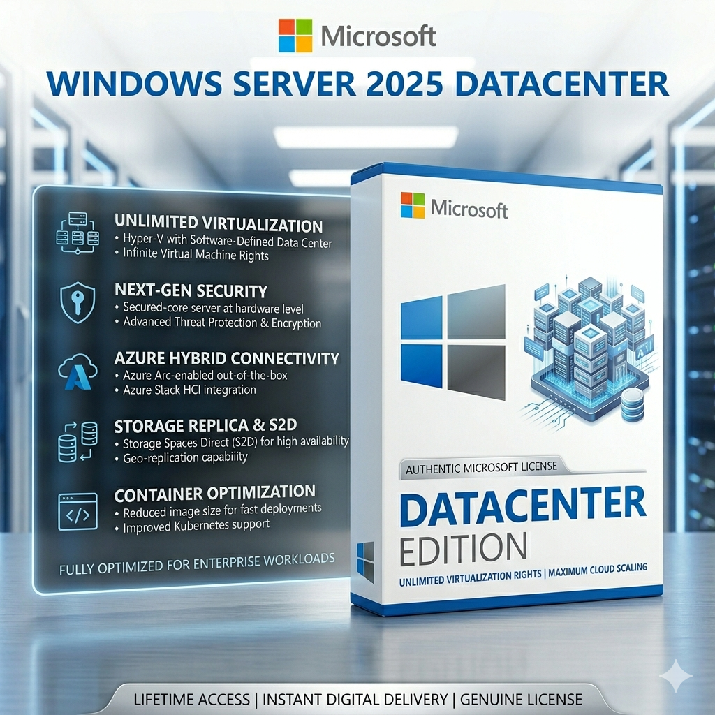 Windows Server 2025 Datacenter License | Genuine Perpetual Key
